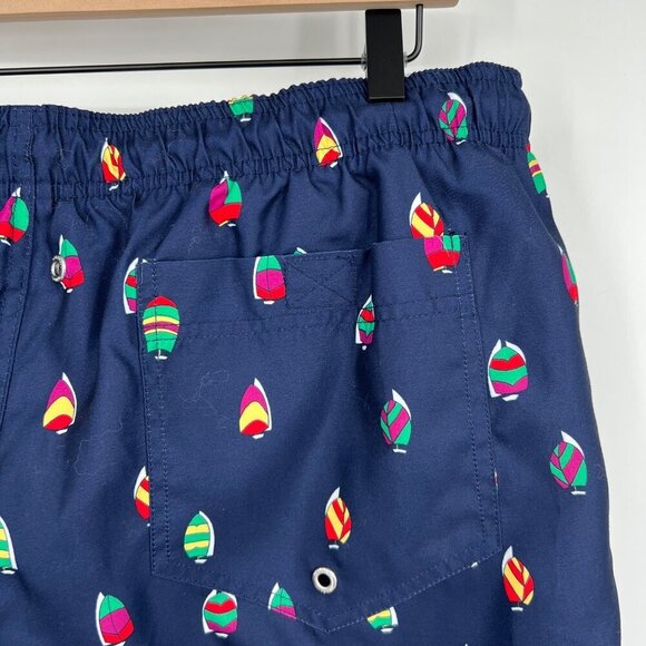 Lands End Swim Trunks Lined Men's size large navy all over sailboat print bathin - Picture 6 of 12